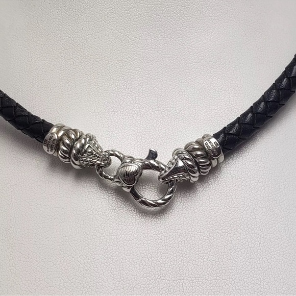 Judith Ripka Black Braided Leather And Sterling Silver Heart Charm Necklace NWOT - Picture 9 of 15